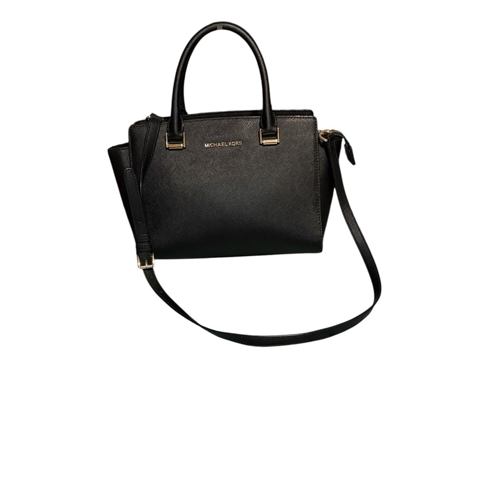 Michael Kors Selma Medium Saffiano Leather Satchel Black Top Handle Bag AS IS - Picture 1 of 10